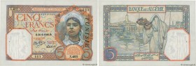 Country : TUNISIA 
Face Value : 5 Francs 
Date : 26 septembre 1940 
Period/Province/Bank : Banque de l'Algérie 
Catalogue reference : P.8b 
Addit...