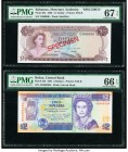 Bahamas Monetary Authority 1/2 Dollar 1968 Pick 26s Specimen PMG Superb Gem Unc 67 EPQ; Belize Central Bank 2 Dollars 1.6.1991 Pick 52b PMG Gem Uncirc...