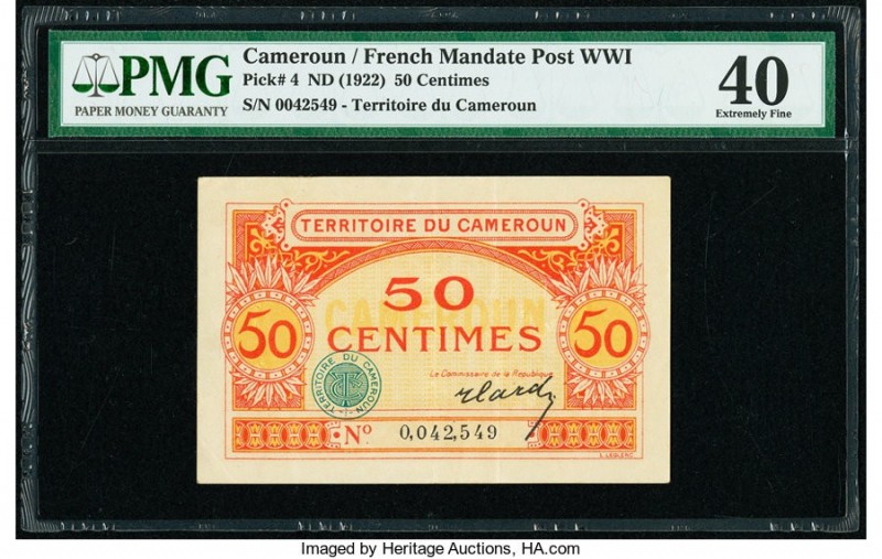 Cameroon Territoire Du Cameroun 50 Centimes ND (1922) Pick 4 PMG Extremely Fine ...