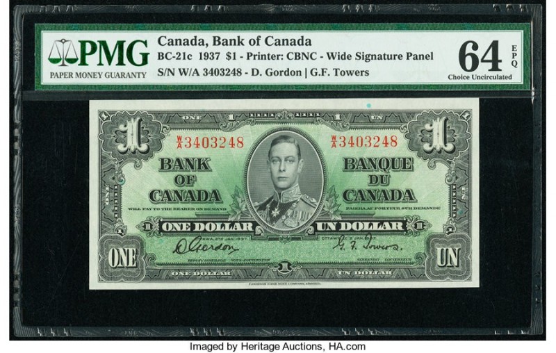 Canada Bank of Canada $1 2.1.1937 BC-21c PMG Choice Uncirculated 64 EPQ. 

HID09...
