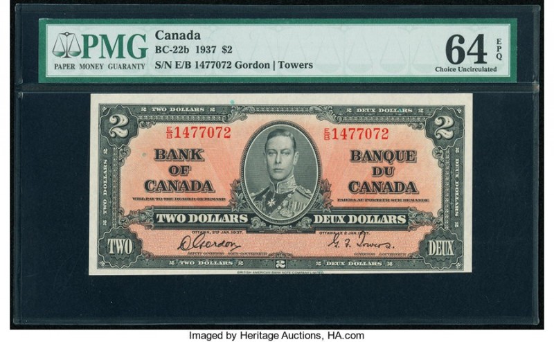 Canada Bank of Canada $2 2.1.1937 BC-22b PMG Choice Uncirculated 64 EPQ. 

HID09...