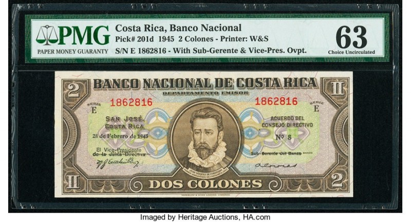 Costa Rica Banco Nacional 2 Colones 28.2.1945 Pick 201d PMG Choice Uncirculated ...