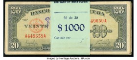 Cuba Banco Nacional de Cuba 20 Pesos 1949 Pick 80a Fifty Examples Very Good or Better. Lot includes a bank wrapper from the Bank of Nova Scotia.

HID0...