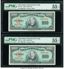 Cuba Banco Nacional de Cuba 1000 Pesos 1950 Pick 84 Two Consecutive Examples PMG About Uncirculated 55 EPQ. 

HID09801242017