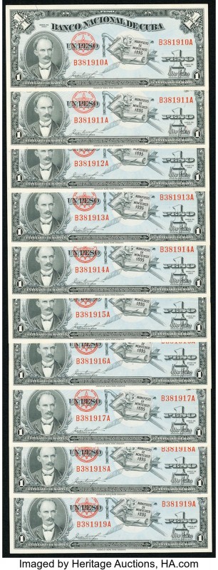 Cuba Banco Nacional de Cuba 1 Peso 1953 Pick 86a Ten Consecutive Examples Choice...