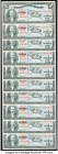 Cuba Banco Nacional de Cuba 1 Peso 1953 Pick 86a Ten Consecutive Examples Choice Crisp Uncirculated. 

HID09801242017
