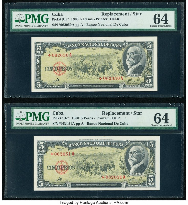 Cuba Banco Nacional de Cuba 5 Pesos 1960 Pick 91c* Two Consecutive Replacement N...