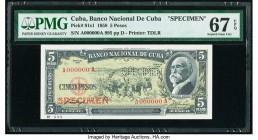 Cuba Banco Nacional de Cuba 5 Pesos 1958 Pick 91s1 Specimen PMG Superb Gem Unc 67 EPQ. Perforated Specimen.

HID09801242017