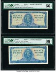 Cuba Banco Nacional de Cuba 20 Pesos 1961 Pick 97x C.I.A. Counterfeit Two Examples PMG Gem Uncirculated 66 EPQ(2). 

HID09801242017