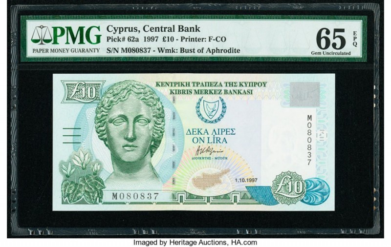 Cyprus Central Bank of Cyprus 10 Pounds 1.10.1997 Pick 62a PMG Gem Uncirculated ...
