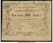 France Langres 10 Francs 1.12.1870 Pick Unlisted Very Fine. 

HID09801242017