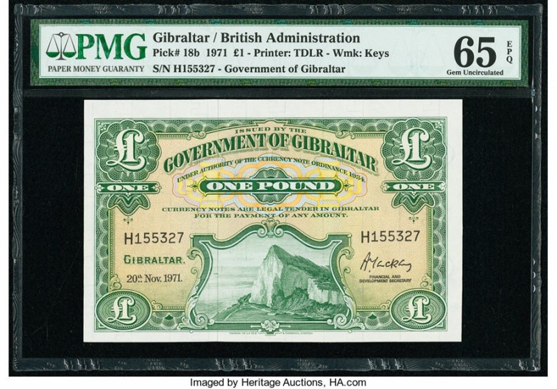 Gibraltar Government of Gibraltar 1 Pound 20.11.1971 Pick 18b PMG Gem Uncirculat...