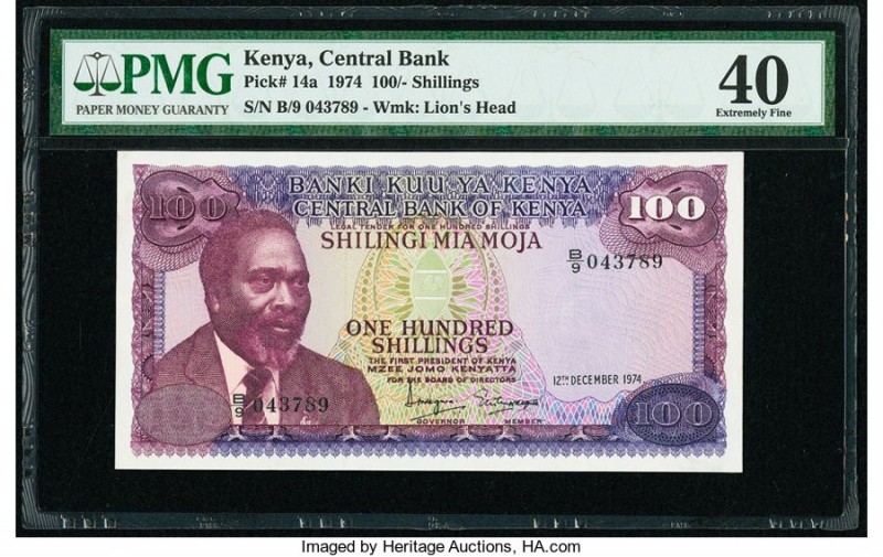 Kenya Central Bank of Kenya 100 Shillings 12.12.1974 Pick 14a PMG Extremely Fine...
