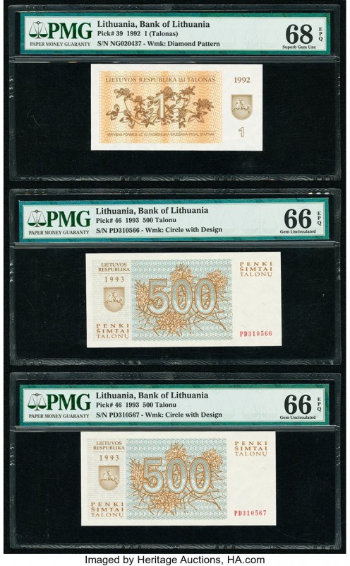 Lithuania Bank of Lithuania 1 (Talonas); 500 Talonu (2) 1992; 1993 Pick 39; 46 (...