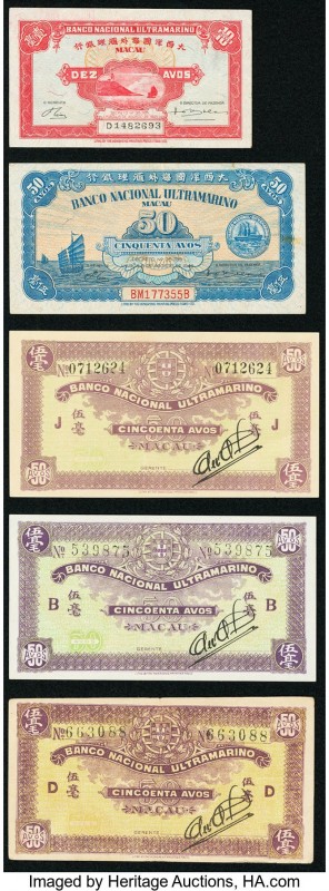 Macau Banco Nacional Ultramarino Group Lot of 5 Examples Very Fine-Extremely Fin...