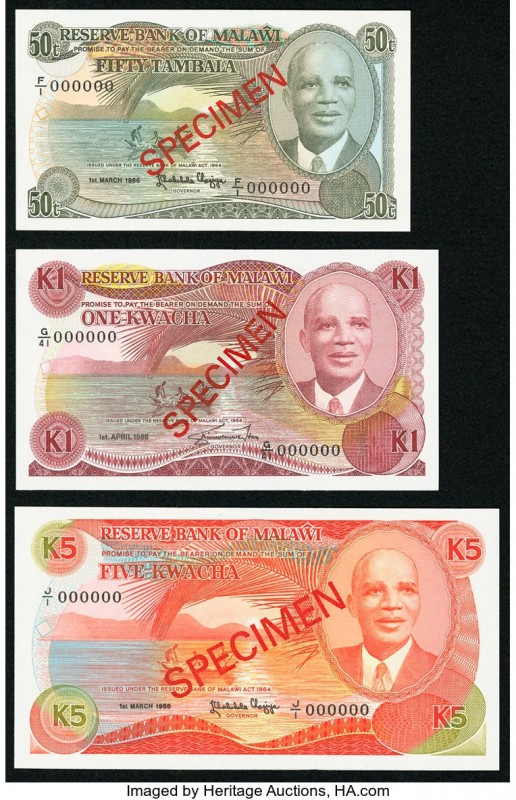 Malawi Reserve Bank of Malawi 50 Tambala 1.3.1986 Pick 18s; 1 Kwacha 1.4.1988 Pi...