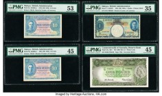 Malaya Board of Commissioners of Currency 10 Cents 1.7.1941 Pick 8a Two Uniface Examples PMG Choice Extremely Fine 45; About Uncirculated 53; 1 Dollar...