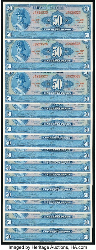 Mexico Banco de Mexico 50 Pesos 19.11.1969 Pick 49r 13 Consecutive Examples Cris...