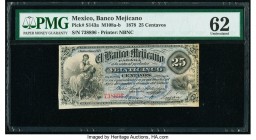 Mexico Banco Mejicano 25 Centavos 1878 Pick S143a M108a-b PMG Uncirculated 62. 

HID09801242017