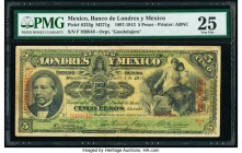 Mexico Banco de Londres y Mexico 5 Pesos 2.1.1912 Pick S233g M271g PMG Very Fine 25. 

HID09801242017