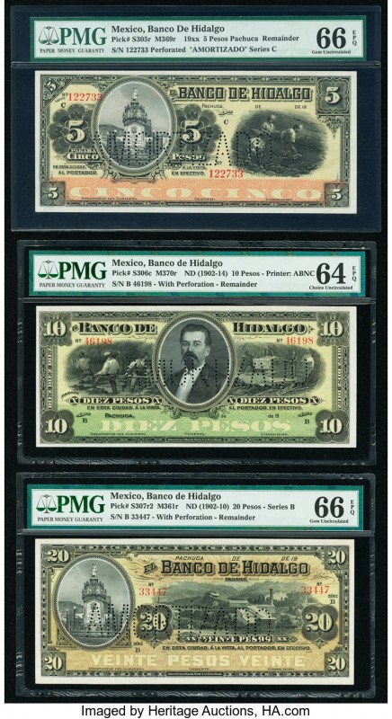 Mexico Banco De Hidalgo 5; 10; 20 Pesos ND (1902-14) Pick S305r; S306c Remainder...
