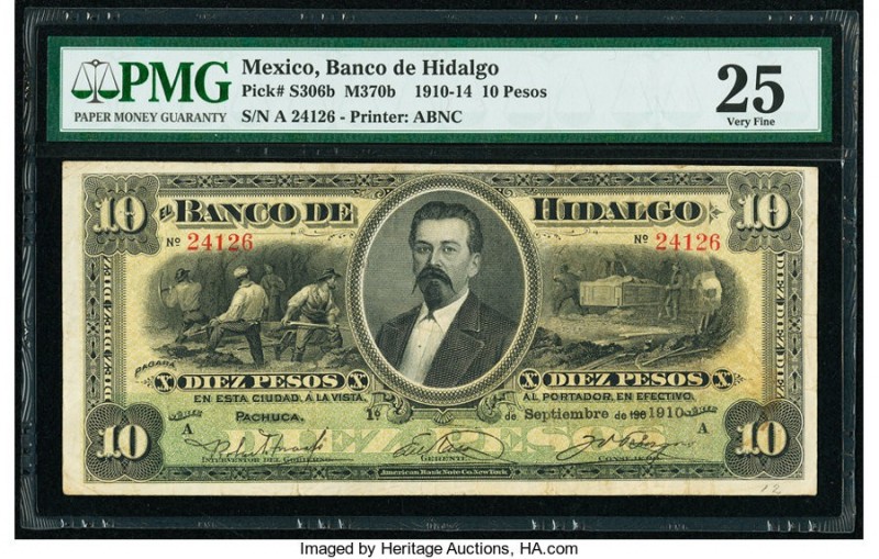 Mexico Banco De Hidalgo 10 Pesos 1.9.1910 Pick S306b M370 PMG Very Fine 25. 

HI...