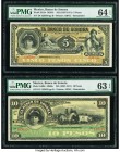Mexico Banco de Sonora 5; 10 Pesos ND (1897-1911) Pick S419r M507r; S420r M508r Two Remainder Notes PMG Choice Uncirculated 64 EPQ; Choice Uncirculate...