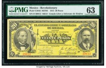 Mexico El Estado Libre y Soberano de Sinaloa 20 Pesos 22.2.1915 Pick S1046 M3786 PMG Choice Uncirculated 63. Minor stain.

HID09801242017