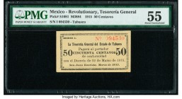 Mexico La Tesoreria General del Estado de Tabasco 50 Centavos 22.3.1915 Pick S1081 M3884 PMG About Uncirculated 55. 

HID09801242017