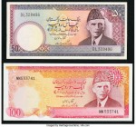 Pakistan State Bank of Pakistan 50; 100 Rupees ND (1977-84) Pick 30; 31 Choice Crisp Uncirculated. Staple holes at issue.

HID09801242017