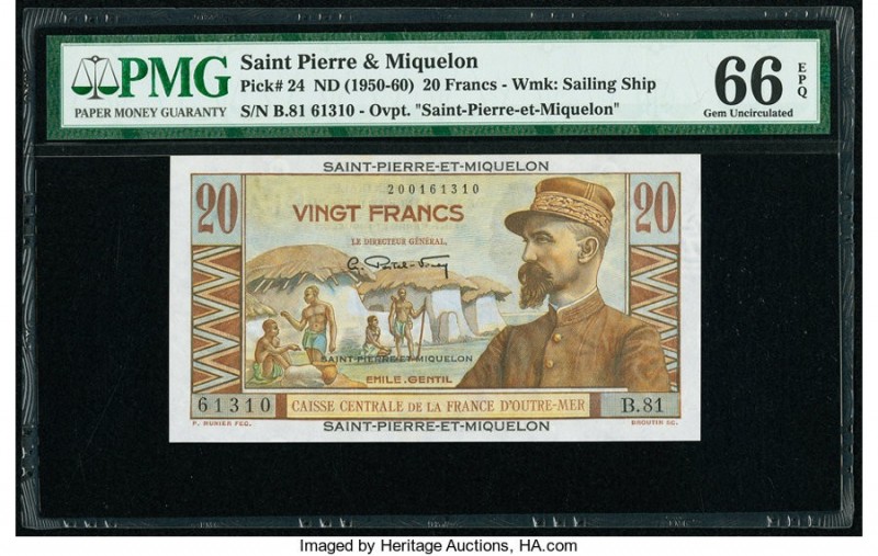 Saint Pierre and Miquelon Caisse Centrale de la France d'Outre Mer 20 francs ND ...