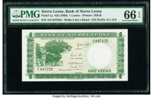 Sierra Leone Bank of Sierra Leone 1 Leone ND (1964) Pick 1a PMG Gem Uncirculated 66 EPQ. 

HID09801242017