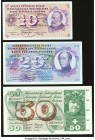 Switzerland National Bank 10; 20; 50 Franken 15.1.1969; 7.3.1973; 4.5.1961 Pick 45o; 46u; 48a About Uncirculated-Crisp Uncirculated. 

HID09801242017