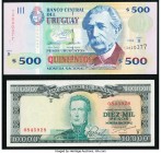 Uruguay Banco Central Del Uruguay 10,000 Pesos ND (1967) Pick 51c; 500 Pesos 1999 Pick 82 Crisp Uncirculated. 

HID09801242017