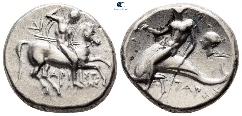 Calabria. Tarentum circa 281-240 BC. Aristokles, magistrate
Didrachm AR

19mm...
