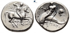 Calabria. Tarentum circa 281-240 BC. Aristokles, magistrate. Didrachm AR