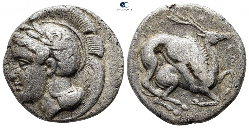 Lucania. Velia 334-300 BC. 
Nomos AR

21mm., 7,15g.

Head of Athena left, w...