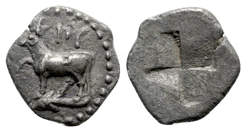Thrace. Byzantion circa 340-320 BC. 
Quarter Siglos or Trihemiobol AR

10mm.,...