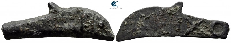 Scythia. Olbia 437-410 BC. 
Cast coinage Æ

36mm., 3,45g.

Leaping dolphin ...
