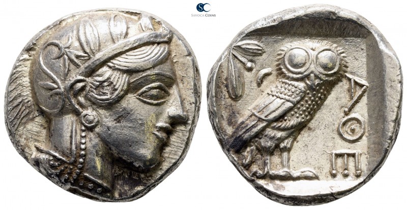 Attica. Athens 454-404 BC. 
Tetradrachm AR

24mm., 17,11g.

Head of Athena ...