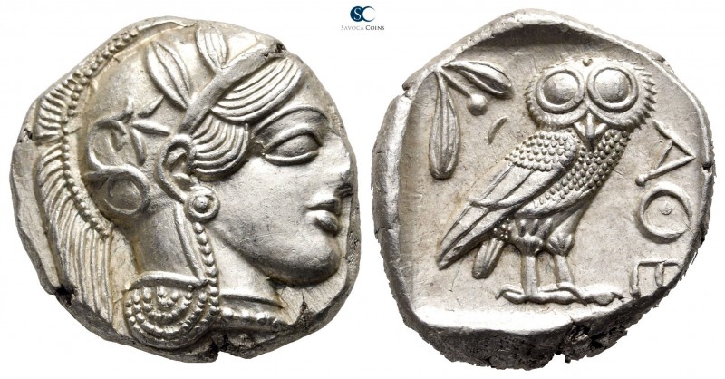 Attica. Athens 454-404 BC. 
Tetradrachm AR

25mm., 17,29g.

Head of Athena ...