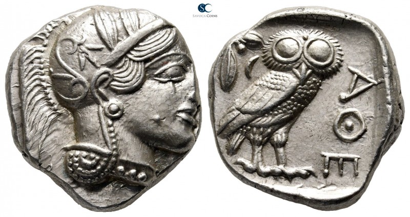 Attica. Athens 454-404 BC. 
Tetradrachm AR

24mm., 17,29g.

Head of Athena ...