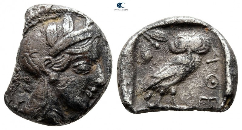 Attica. Athens 454-404 BC. 
Drachm AR

14mm., 2,61g.

Head of Athena with p...