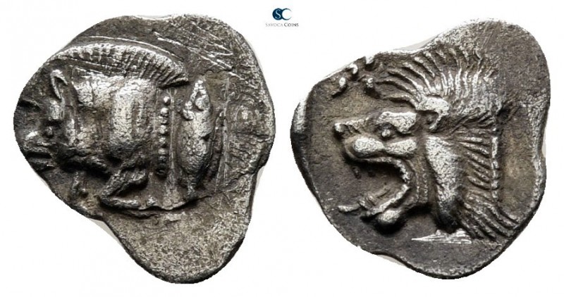 Mysia. Kyzikos circa 525-475 BC. 
Hemiobol AR

9mm., 0,38g.

Forepart of bo...