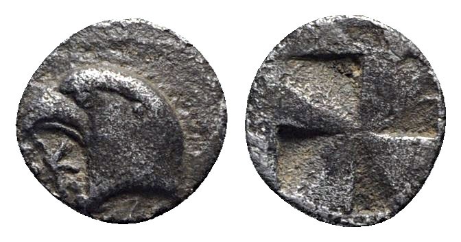 Aeolis. Kyme circa 450-400 BC. 
Hemiobol AR

7mm., 0,45g.

Head of eagle le...