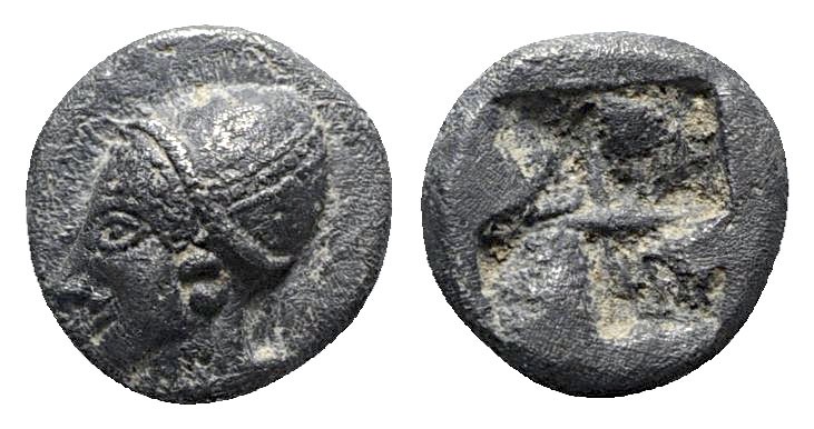 Ionia. Phokaia circa 521-478 BC. 
Diobol AR

8mm., 1,28g.

Head of a nymph ...