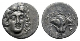 Islands off Caria. Rhodos. ΣΤΑΣΙΩΝ (Stasion), magistrate circa 205-190 BC. Drachm AR. Reduced standard