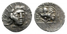 Islands off Caria. Rhodos. ΘΕΥΔΟΣΙΟΣ (Theudosios), magistrate circa 125-88 BC. Plinthophoric Hemidrachm AR
