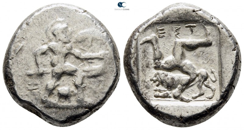 Pamphylia. Aspendos circa 465-430 BC. 
Stater AR

21mm., 10,90g.

Warrior a...