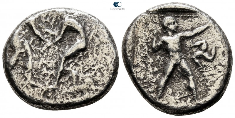 Pamphylia. Aspendos 400-370 BC. 
Stater AR

23mm., 10,04g.

Two wrestlers b...